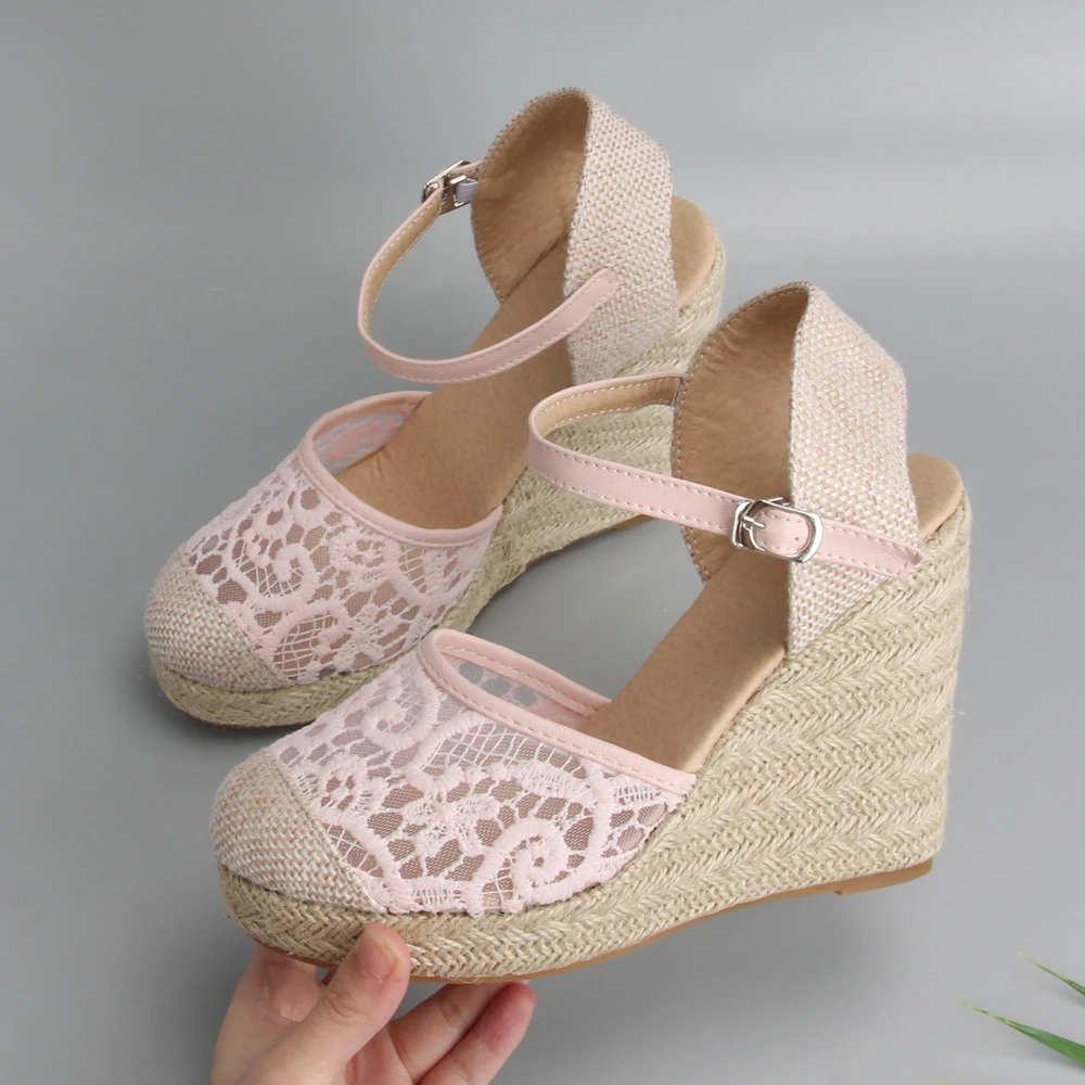 Meotina Espadrille Platform Wedges Sandals Women Summer Bohemia Lace High Heels Sexy Female Sandals Wedding Shoes Big Size 34-43