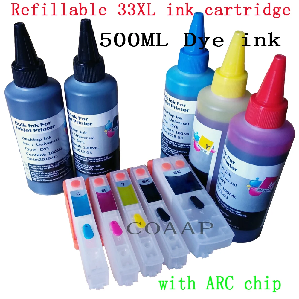 

Refillable T3351-T3364 33XL Empty ink cartridge kit + 500ML dye inks for EPSON XP-530 XP-540 XP-630 XP-640 XP-635 XP-645