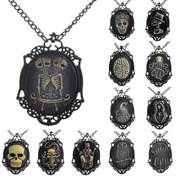 Onebeading Wholesale Fashion Retro Skeleton Horror Necklace Link Chain Pendant Cameos Jewelry Friendship Gifts 1 Strand K04398