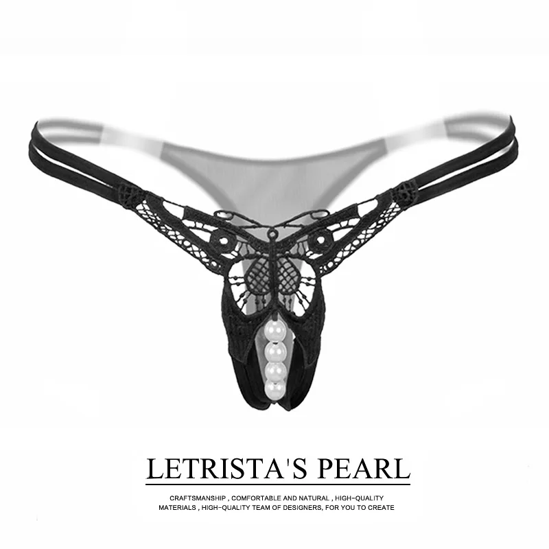 Butterfly with Pearls Tangas Women Sexy G String Sexy Underwear Thongs Ladies Lace Lingerie Sexy Transparent Panties