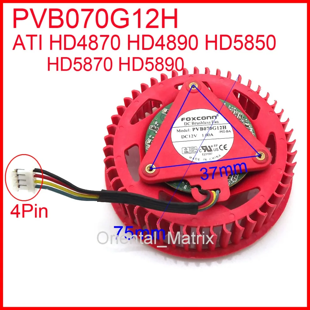 Free Shipping PVB070G12H 12V 1.00A Fan For ATI HD4870 HD4890 HD5850 HD5870 HD5890 Graphics Card Cooler Cooling Fan 4Pin 4Wire