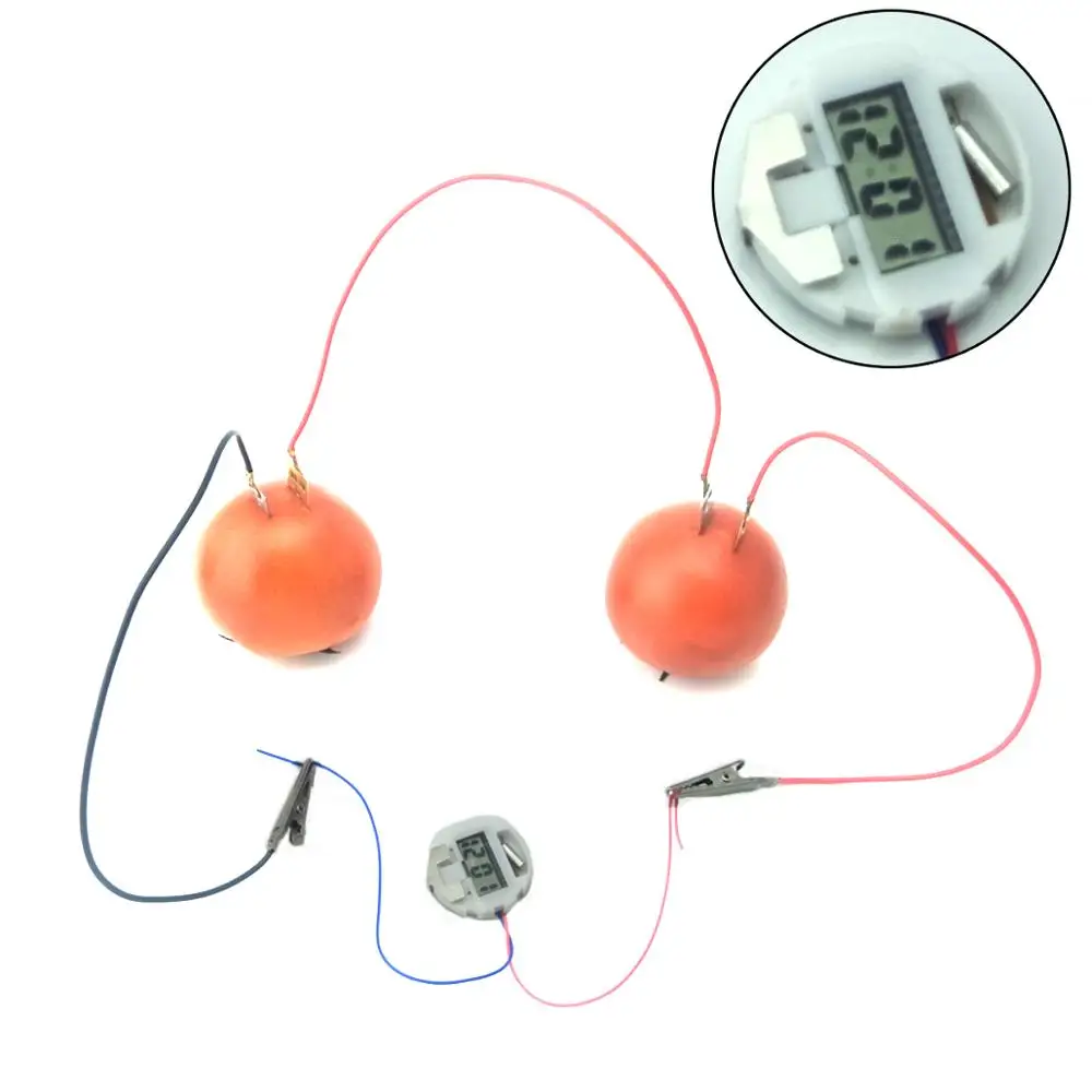 Fruit Battery Science Experiment Kit with Electronic Clock and RGB LED for DIY Home Teaching Toy , School Science Project