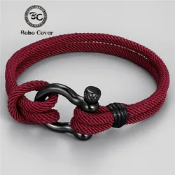 Trendy Outdoor Color Rope Lucky Survival Bracelet Women Men Black Charm Stainless steel Buckle friendship Bracelets Femme homme