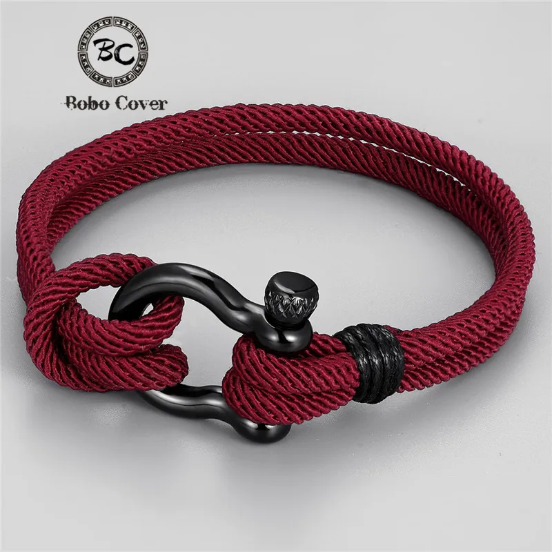 Trendy Outdoor Color Rope Lucky Survival Bracelet Women Men Black Charm Stainless steel Buckle friendship Bracelets Femme homme