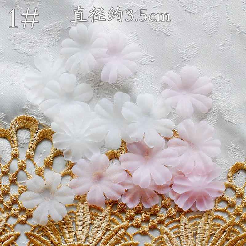 400 Stuks Roze Off Wit Kant Patch Organza Applique Accessoires Trouwjurk Diy Bruid Haar Sluier Stof Bloemen Voor Ambachten