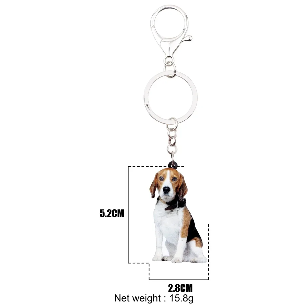 Bonsny Statement Acrylic Beagle Dog Key Chains Keychain Ring New Fashion Animal Jewelry For Women Girls Bag Car Charms Wholesale