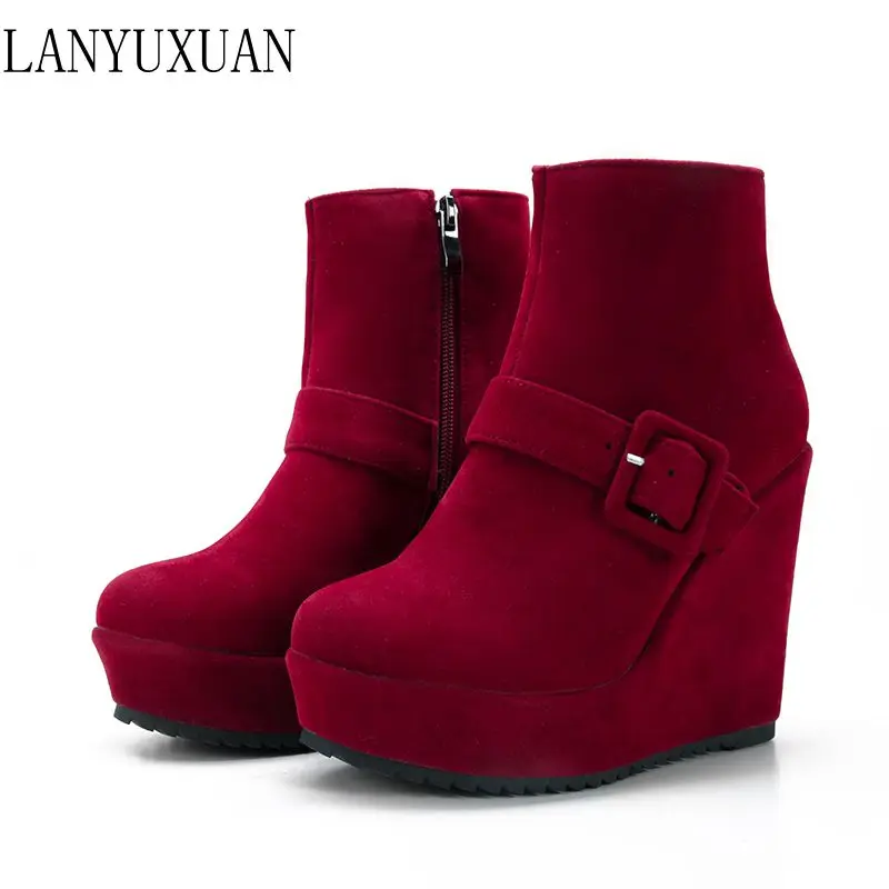 Big size 34-44 New Round Toe Buckle Boots for Women Sexy Ankle Boots Heels Fashion Winter  Spring Autumn Shoes Casual Zip 6-30