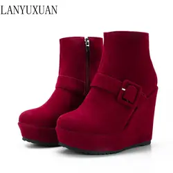 Big size 34-44 New Round Toe Buckle Boots for Women Sexy Ankle Boots Heels Fashion Winter  Spring Autumn Shoes Casual Zip 6-30