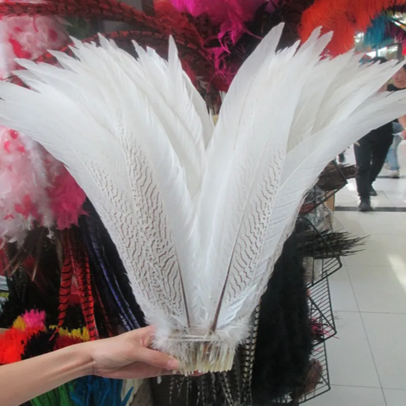 Free shipping 10pcs/lot White color pheasant silver feather 26-28 inches / 65-70 cm silver white chicken tail Feathers