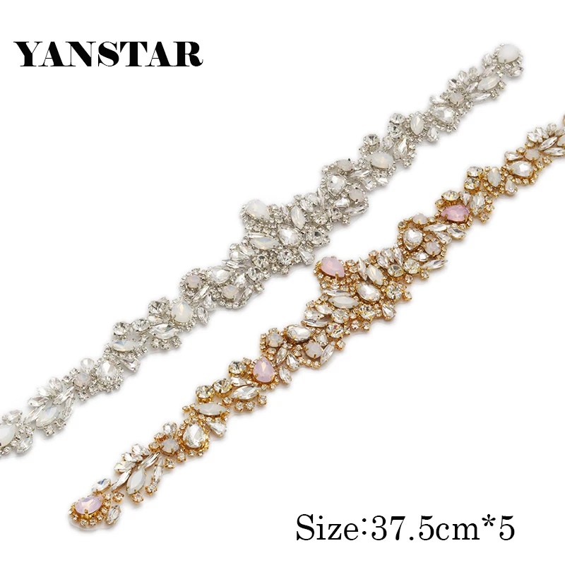 YANSTAR (10pcs)Wholesale Rose Gold Beaded Crystal Rhinestones Appliques Accesory  For Wedding Dress Belt Iron Bridal Sash YS917