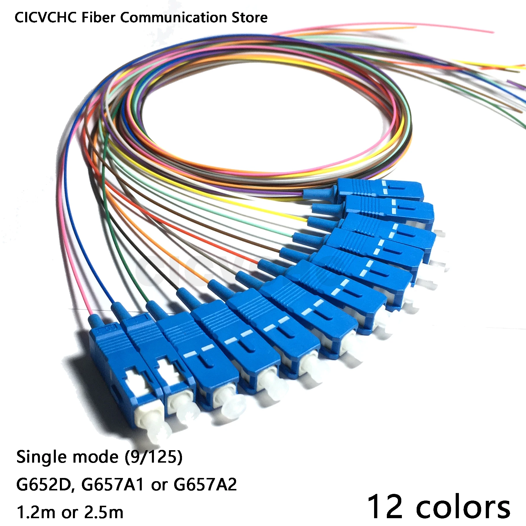 

12 Colors SC/UPC Pigtail-SM(9/125)-G652D, G657A1, G657A2-OS2- Optical Fiber