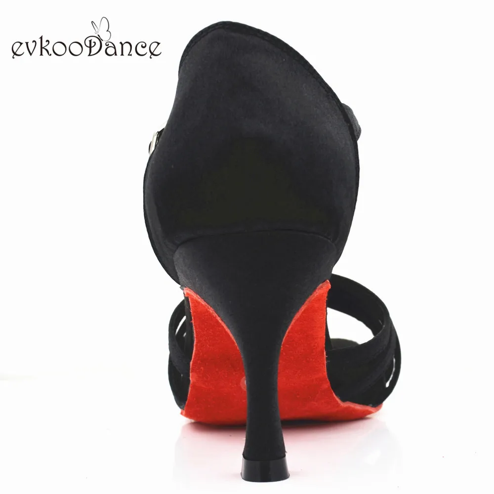 Evkoodance Black Satin Colour Zapatos De Baile Heel Height 7cm Professional suede Red sole Latin Dance Shoes GirlsOEM Dance Shoe