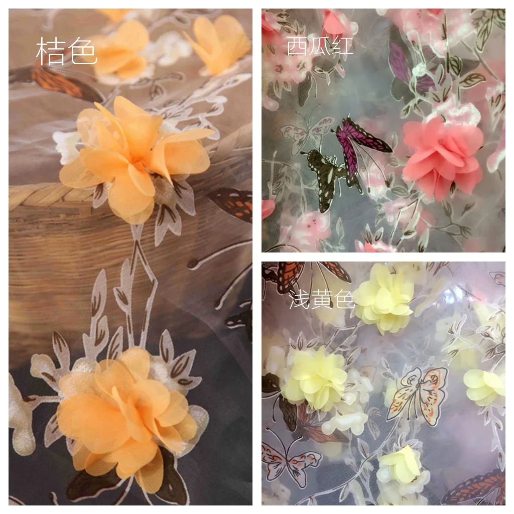 Manufacturer of butterfly organza stereo pint embroidery Organza yarn Ladies fashion dress home textile fabrics