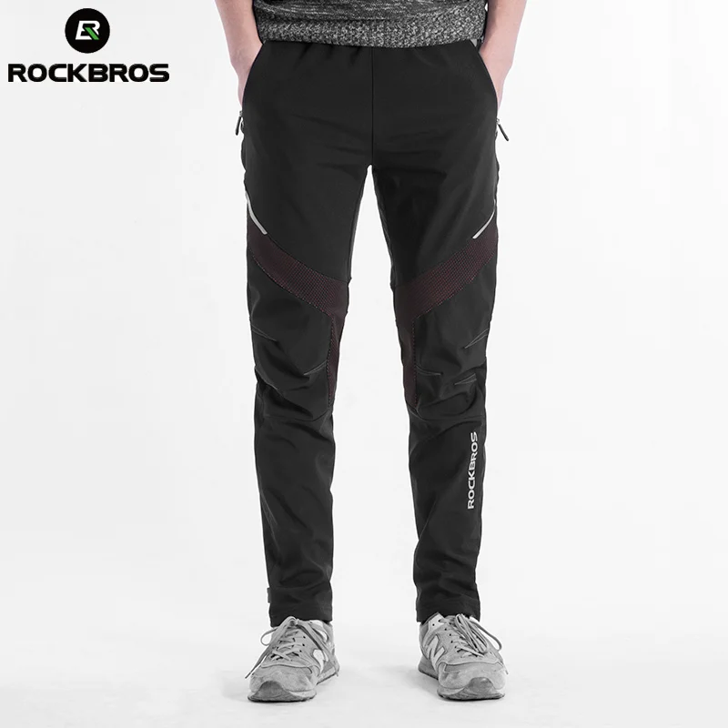 ROCKBROS Men Winter Bike Cycling Pants Fleece Thermal Waterproof Outdoor Sport Pants Bicycle Clothings Tights  Pants Equipment