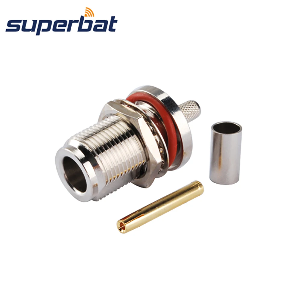 Superbat N Crimp Female Bulkhead O-ring RF Coaxial Connector for Cable RG58 RG142 RG400 KSR195 LMR195