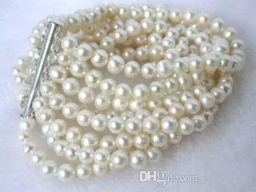 

Charming! 4Row NaturaL pearl Bracelet 7.5 women jewerly Free shipping