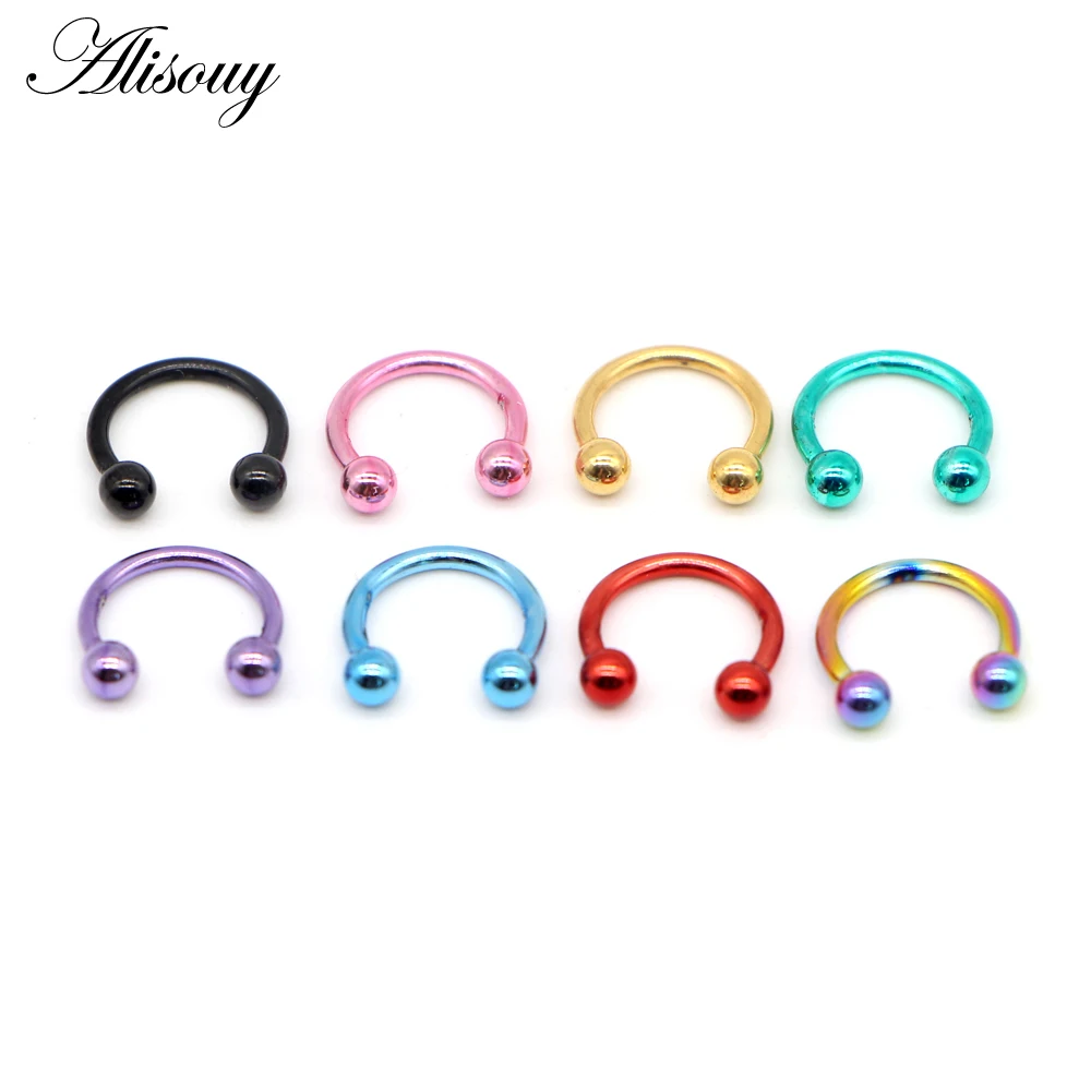 Alisouy 1PCS Hot New Stainless Steel Nostril Nose Ring Circular Piercing Ball Horseshoe Rings Sharp Round Shape Ring Earring