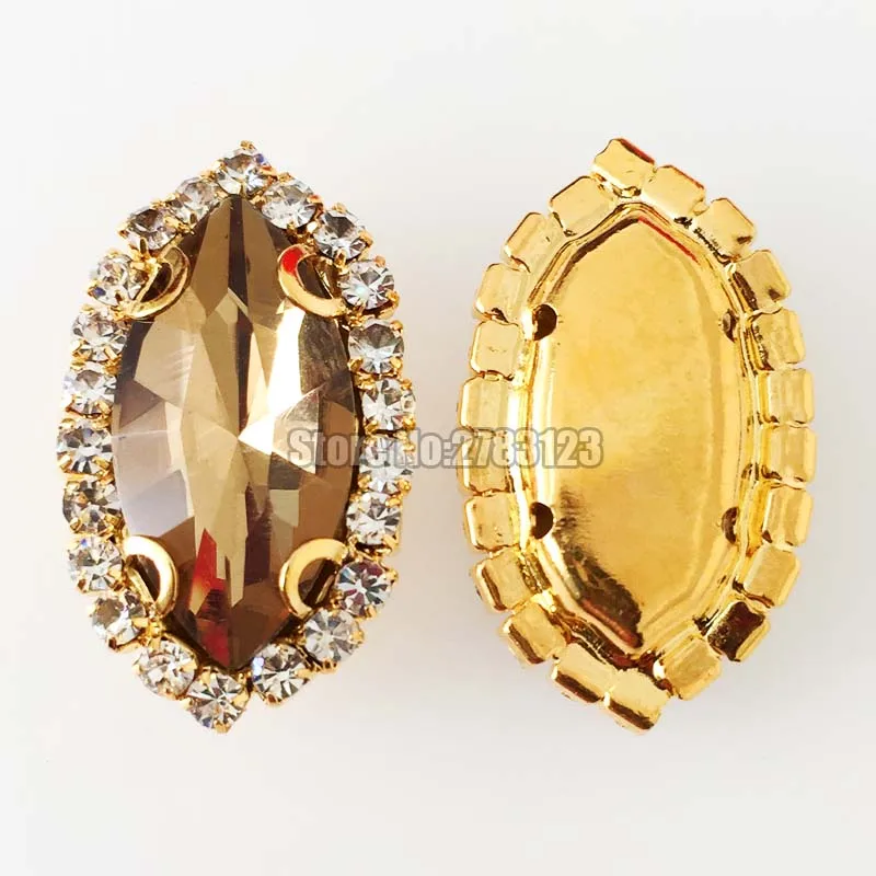 light coffee Gold bottom horse eye shape faltback Crystal button,sew on loose rhinestones for diy/Clothing accessories