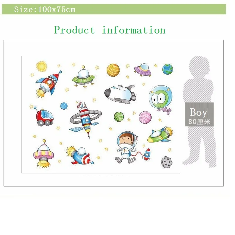 Space Astronaut Cartoon Wall Sticker Kids Room Outer Space Planet Galaxy Rocket Ship Decorative Wall Murals For Child\'s Favor