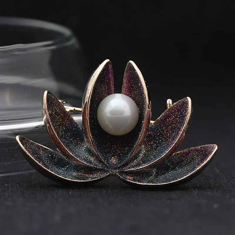 Zlxgirl Cheap Enamel Lotus Flower Brooch Jewelry For Wedding Jewelry Fashion Women Flower Hijab Accessories Crystal Pin Brooch