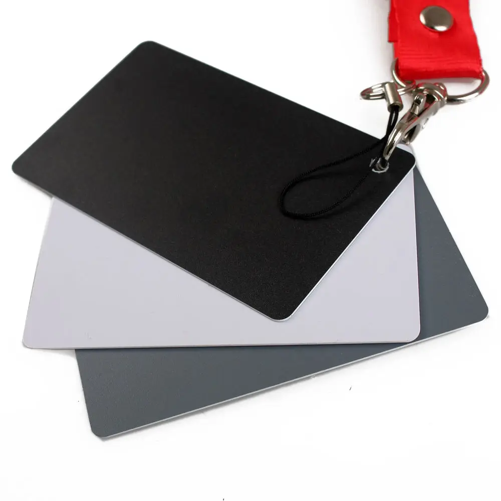 Kit de tarjetas digitales 3 en 1 para fotografía Digital, tarjeta gris con correa para el cuello, tamaño de bolsillo 18%, color blanco, negro y gris