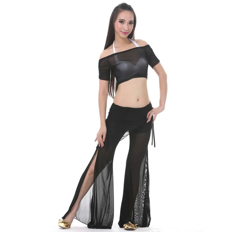 Wholesale belly dance mesh belly dance practice clothes women belly dance set top+pants