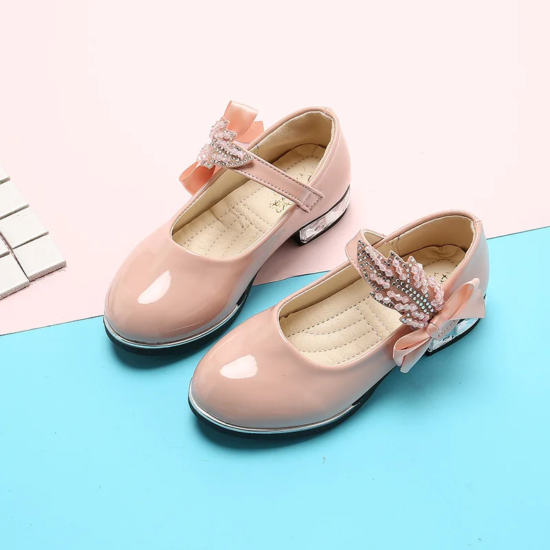 Spring Autumn kids girls leather shoes bowknot Rhinestones Kids shoes for Student Dance Party baby girls shoes pink black beige