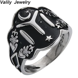 Valily Size 7-13 Ottomans Seal Kayi Ertugrul Men Rings Cool Two Tone Vintage Stainless Steel Star Moon Ring for Men Punk Jewelry