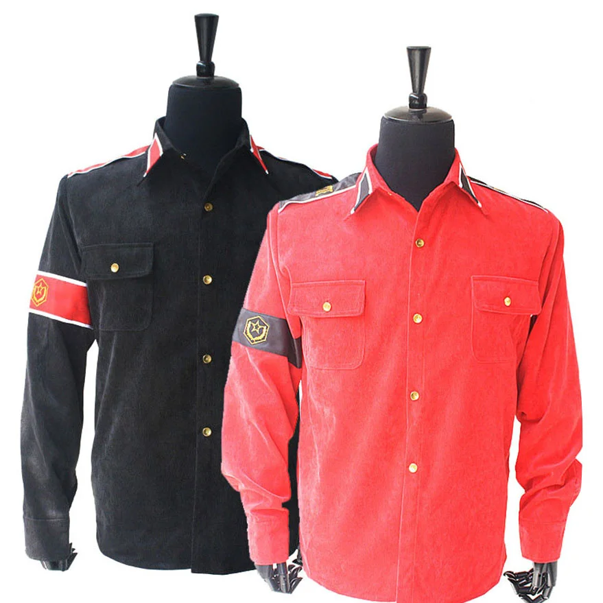 Rare MJ Michael Jackson RED & Black CTE Corduroy Outwear Classic England Retro antiwar Shirt Jacket With arm-bands In All Size