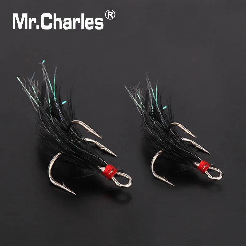 Mr.Charles 35647-black feathers Treble Hook 2#/4#6#8#Strength enough for big fihg Lure Fishing Tackle Fishing tools