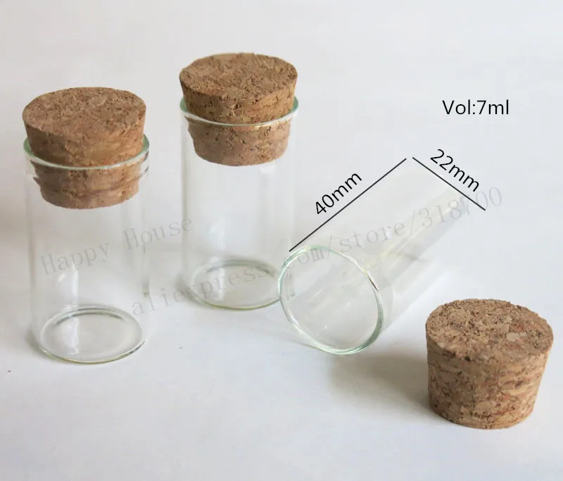 100pcs/lot 7ml clear glass tube with wood cork,7cc empty glass bottle cork stoppered tube,glass bottle with cork,22*40mm