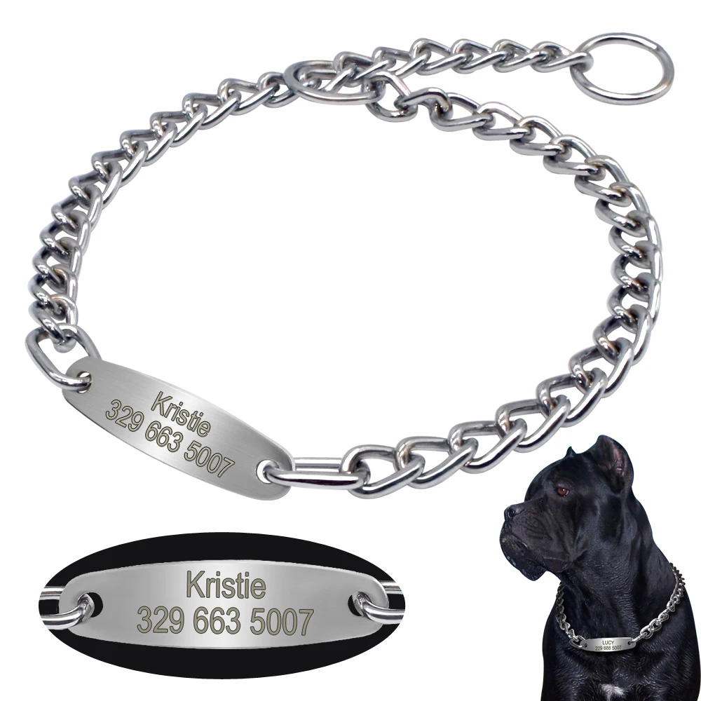Personalisierte Haustier-Hundekette, Choke-Halsband, Haustier-Training, gravierte ID-Slip-Halsbänder, Halsband für mittelgroße und große Hunde, Pitbull, Mops, Bulldogge – Detail 7