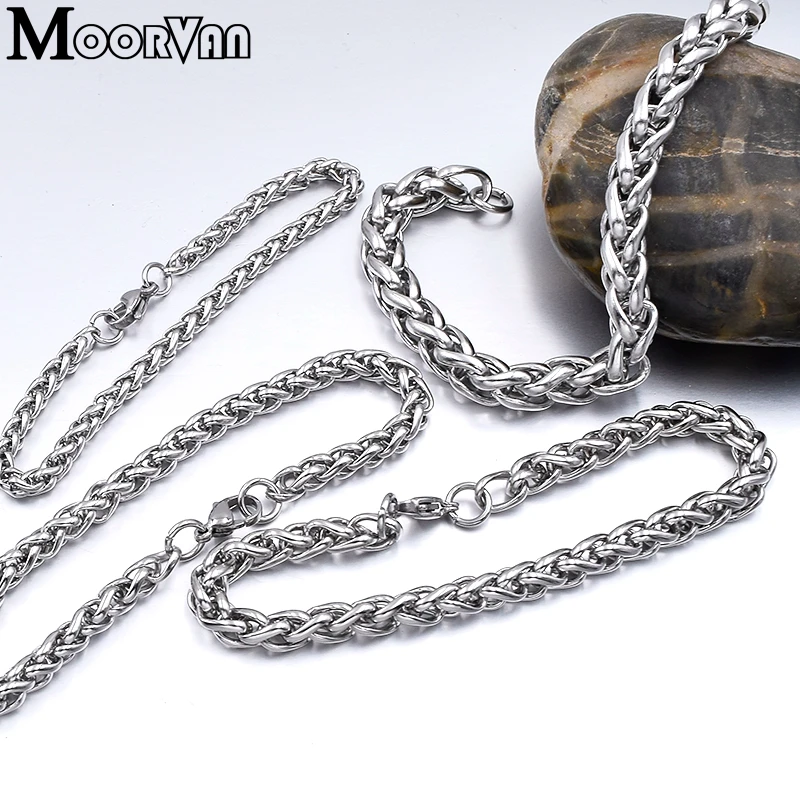 Men Bracelet Silver Color Stainless Steel Wheat Link Chain Bracelets Male Jewelry Hip Hop Gift 4/5/6/8mm Rock PUNK