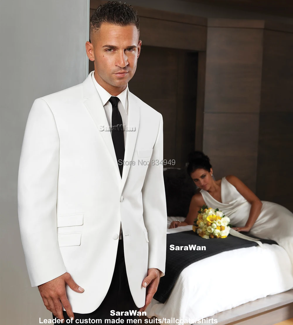 Custom Made Groom Tuxedo, Bespoke White Suits with Ticket Pocket ( Flap pocket) Terno Casamento, Tailor Made Wedding Suits