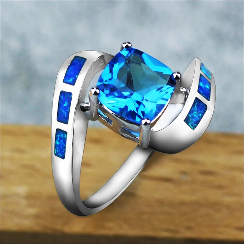 

JLR-361Unique Design Precious Blue Opal 925 Stamped Silver Rings For Women & Men Fashion Jewelry Cool Cocktail Rings for Wedding