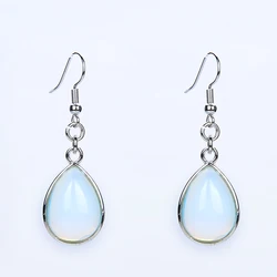 Fashion Women Stone Water Drop Earrings Natural Amethysts Clear Crystal Pink Quartz  Lapis Tear Drop Hook Dangle Earrings Female