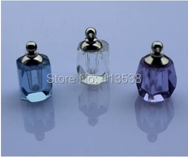 100pcs 10*14mm Crystal rhombus ball Miniature Perfume vial bottle Screw Cap Crystal pendant charms blue,pink,purple,clear color