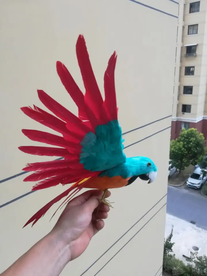 cute simulation blue&red parrot model foam & feathers spreading wings parrot bird model about 30x45cm