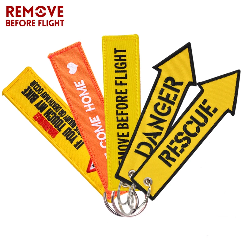 Remove Before Flight Keychain Jewelry Embroidery Danger Key Chain for Aviation Gifts Luggage Tag Fashion Yellow Key Chains