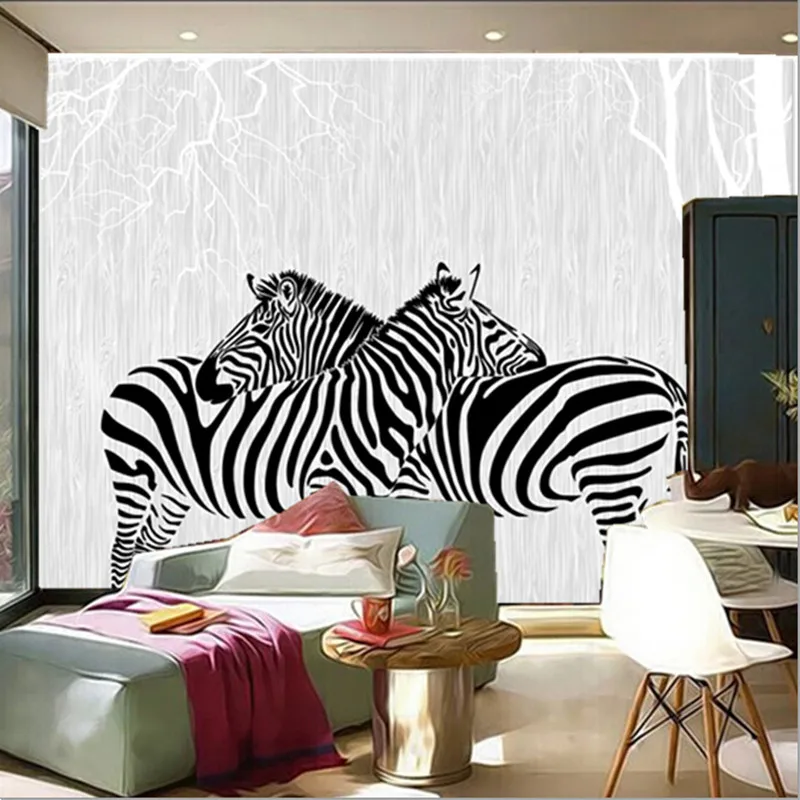 Custom 3D murals,modern minimalist mural,two zebras in the abstract woods papel de parede,living room TV wall bedroom wallpaper