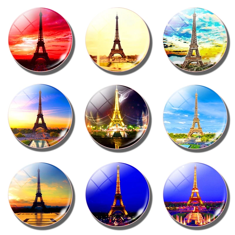 

Paris Eiffel Tower Travel Fridge Magnets Fireworks Art Glass Dome 30MM Cities Tourist Souvenir Decorative Refrigerator Magnets