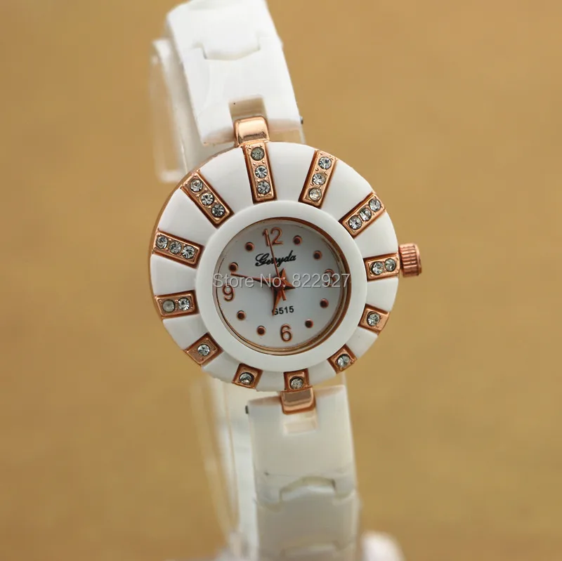 

Gerryda fashion lady ceramic quartz watches,rows crystal deco case,resin band,quartz movement,gold plating case