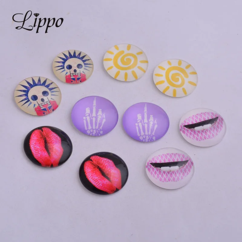 30pcs Mixed sexy Lip Round Glass Cabochons Sun photo Cobochon 14mm 18mm 20mm DIY jwelry findings