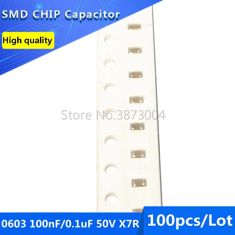 100pcs 0603 100nF 0.1uF 50V X7R 10% Chip Capacitor