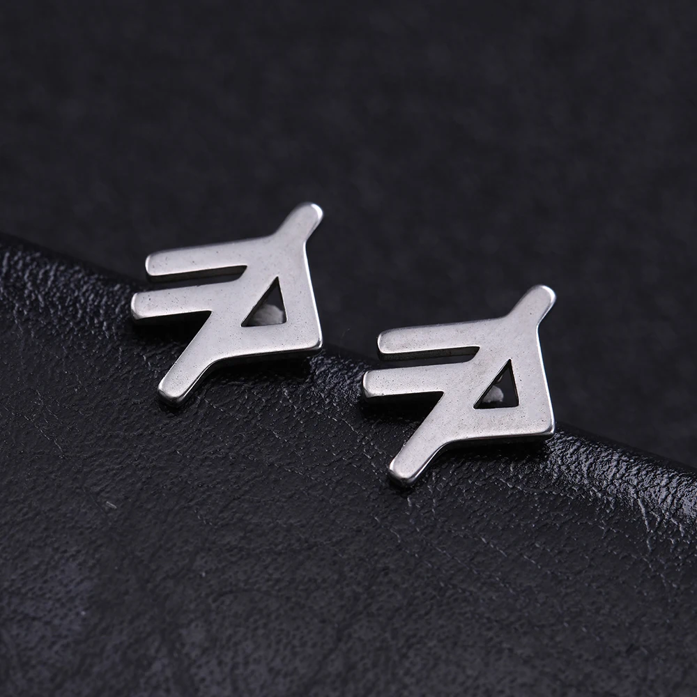 LIKGREAT Nordic Runes Letter Stud Earrings Vintage Stanless Steel Earrings for Women Men Viking Amulet Minimalist Jewelry Gift