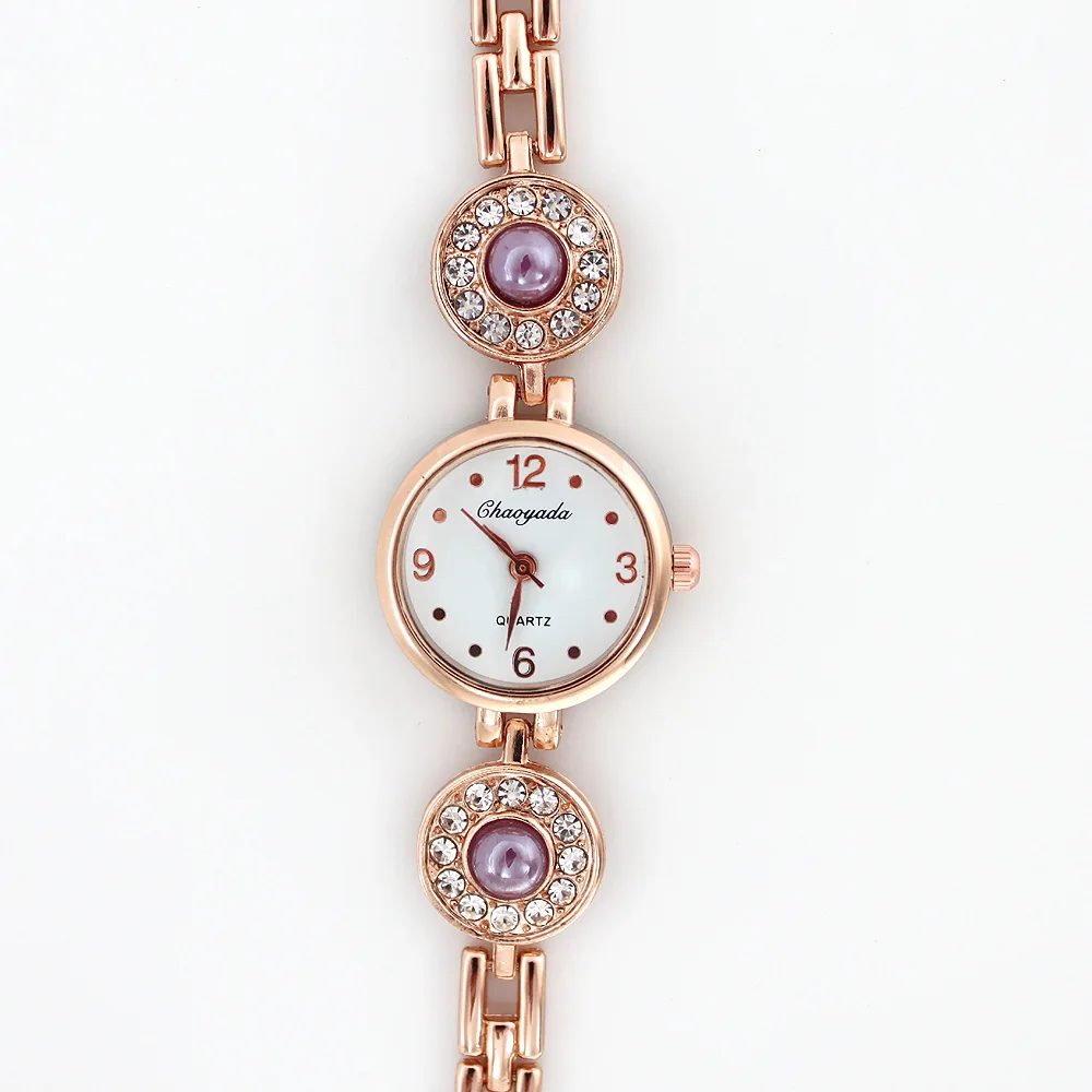 5 uds. De relojes redondos de moda para mujer y niña, pulsera de piedras de cristal para mujer, reloj de pulsera de cuarzo, reloj de pulsera O119M