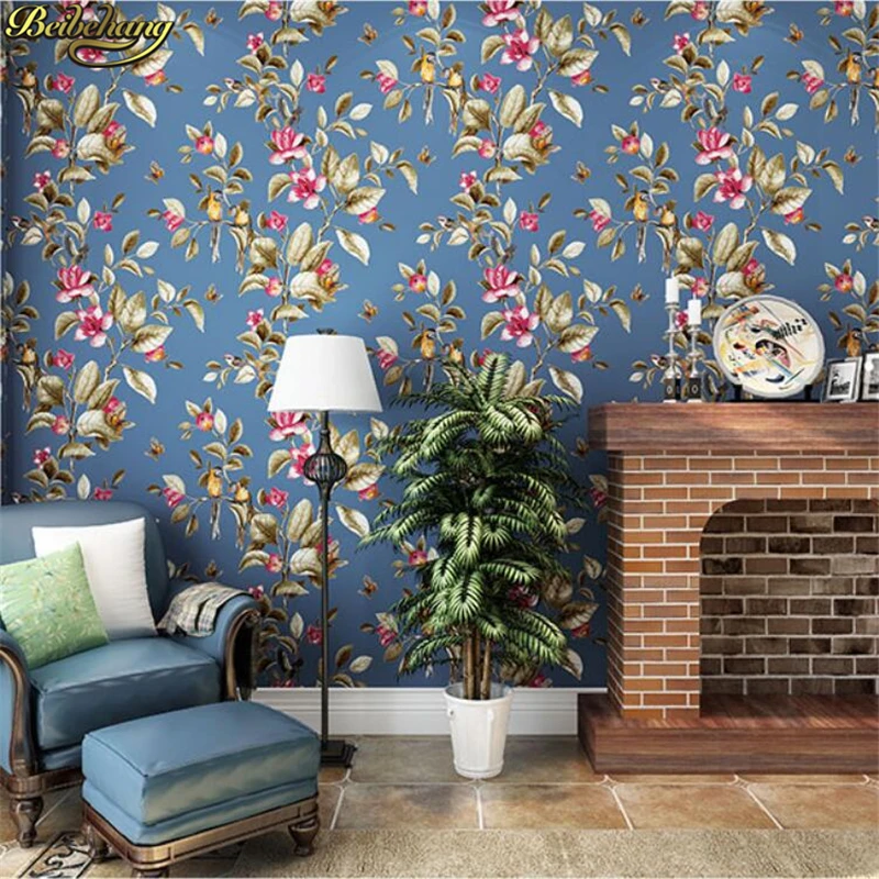 beibehang American Countryside Pastoral Wallpaper Living Room Sofa TV Background Recycling Birds Paper Wallpaper Bedroom