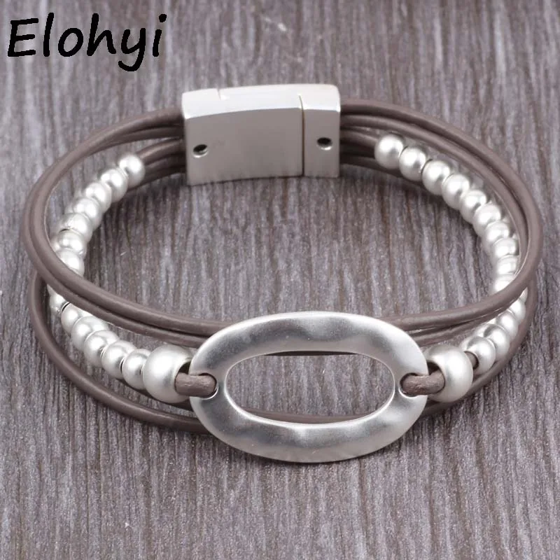 

ELOHYI Women Boho Leather Rope Magnet Buckle Bracelet Top Quality Plated Material For Women Elegant Design Jewelry Gifts