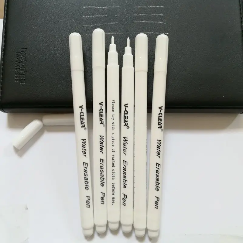 VCLEAR White Water Soluble Marker Pen for Dark Fabric Marking 6 pcs Water Erasable Marking Pen for Dark Leather Marking