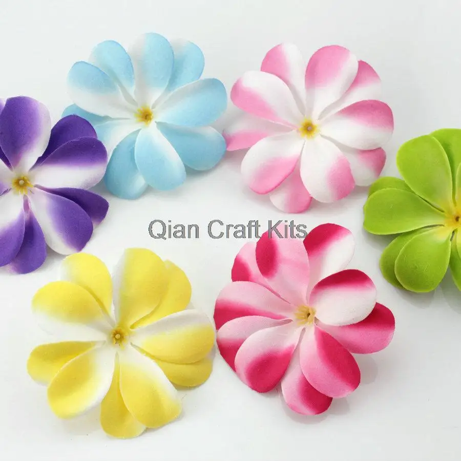 

50pcs Mixed Plumeria Frangipani Heads Artificial Silk Flower - 3 inches for Wedding Work, Make Hair clips, headbands, hats